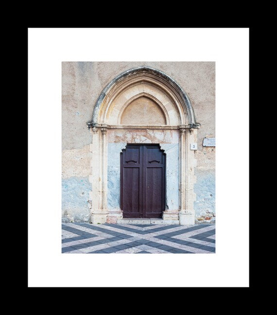 Taormina Italy library art print – European travel photography wall art with historic architecture.
