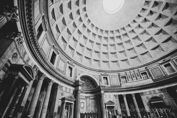 Black and white Pantheon photography print – Rome Italy travel wall art décor