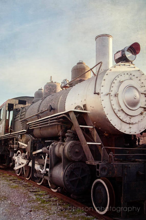 Vintage Train photograph, ideal for industrial wall art and travel-inspired home décor.