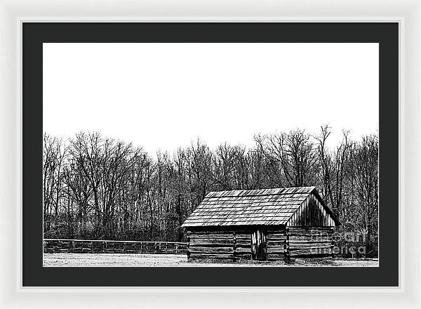 Cabin in Field | Farmhouse Framed Print