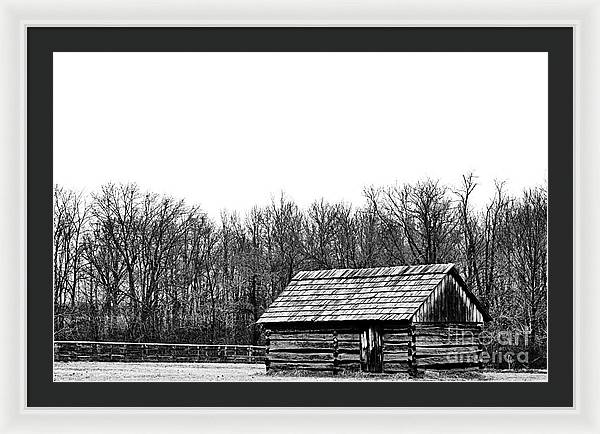 Cabin in Field | Farmhouse Framed Print