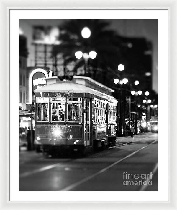 Framed black and white photograph of Canal Street streetcar in New Orleans, Louisiana – cityscape photography framed wall art