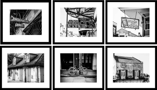 A collection of six black and white photographs of New Orleans
