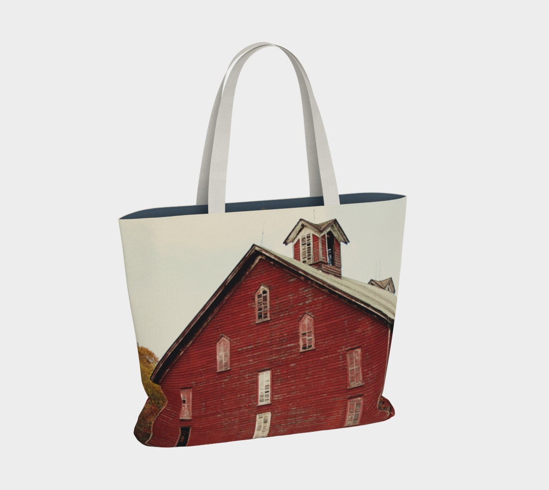 Red Barn Market Tote Bag – Lined or Unlined Rustic Canvas Shoulder Bag
