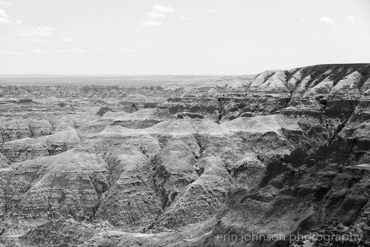 Black and white Badlands National Park landscape photography South Dakota