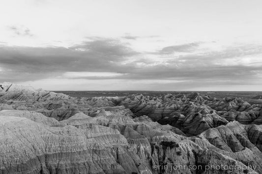 Black and White South Dakota Landscape Photography Print, Badlands National Park Scenic Canyon Overlook, Midwest Travel Photo Art, - eireanneilis