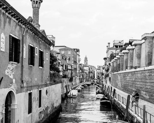 Black and White Venice Italy Art Print, Canal Landscape Print, Italian Architecture, Unframed Print or Canvas - eireanneilis