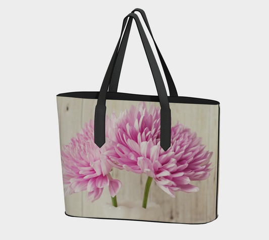 Pink Chrysanthemums Vegan Leather Tote Bag