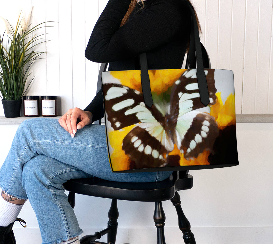 Summer Butterfly Vegan Leather Tote Bag