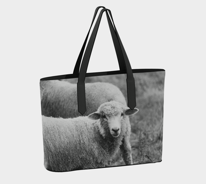 Farmhouse-Inspired Sheep Photography Vegan Leather Tote – Fits 16" Laptop - Erin Johnson Photography