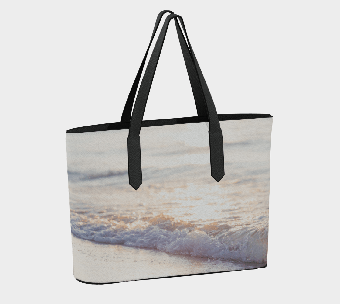 Beach Waves Landscape Vegan Leather Tote Bag – Fits 16" Laptop | Ocean-Inspired Travel Everyday Bag Erin Johnson Photography