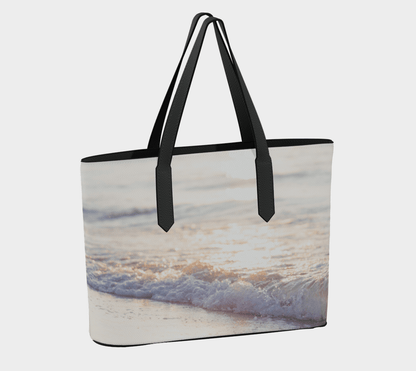 Beach Waves Landscape Vegan Leather Tote Bag – Fits 16" Laptop | Ocean-Inspired Travel Everyday Bag Erin Johnson Photography