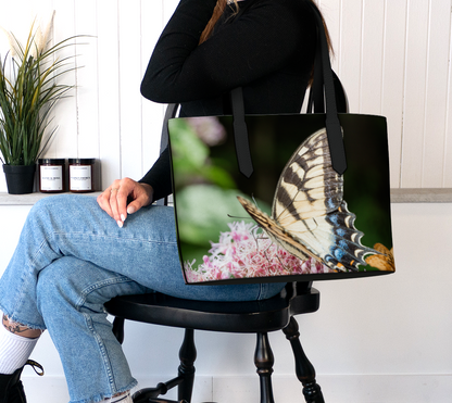 Eastern Tiger Swallowtail Butterfly Vegan Leather Tote Bag - Fits 16" Laptop - Nature Handbag