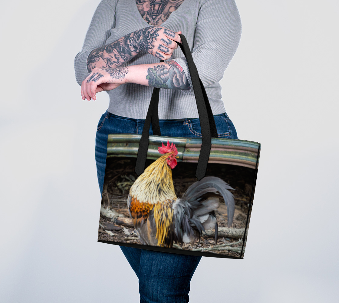 Rustic Rooster Vegan Leather Tote Bag – Fits 16″ Laptop – Farmhouse Rustic Handbag