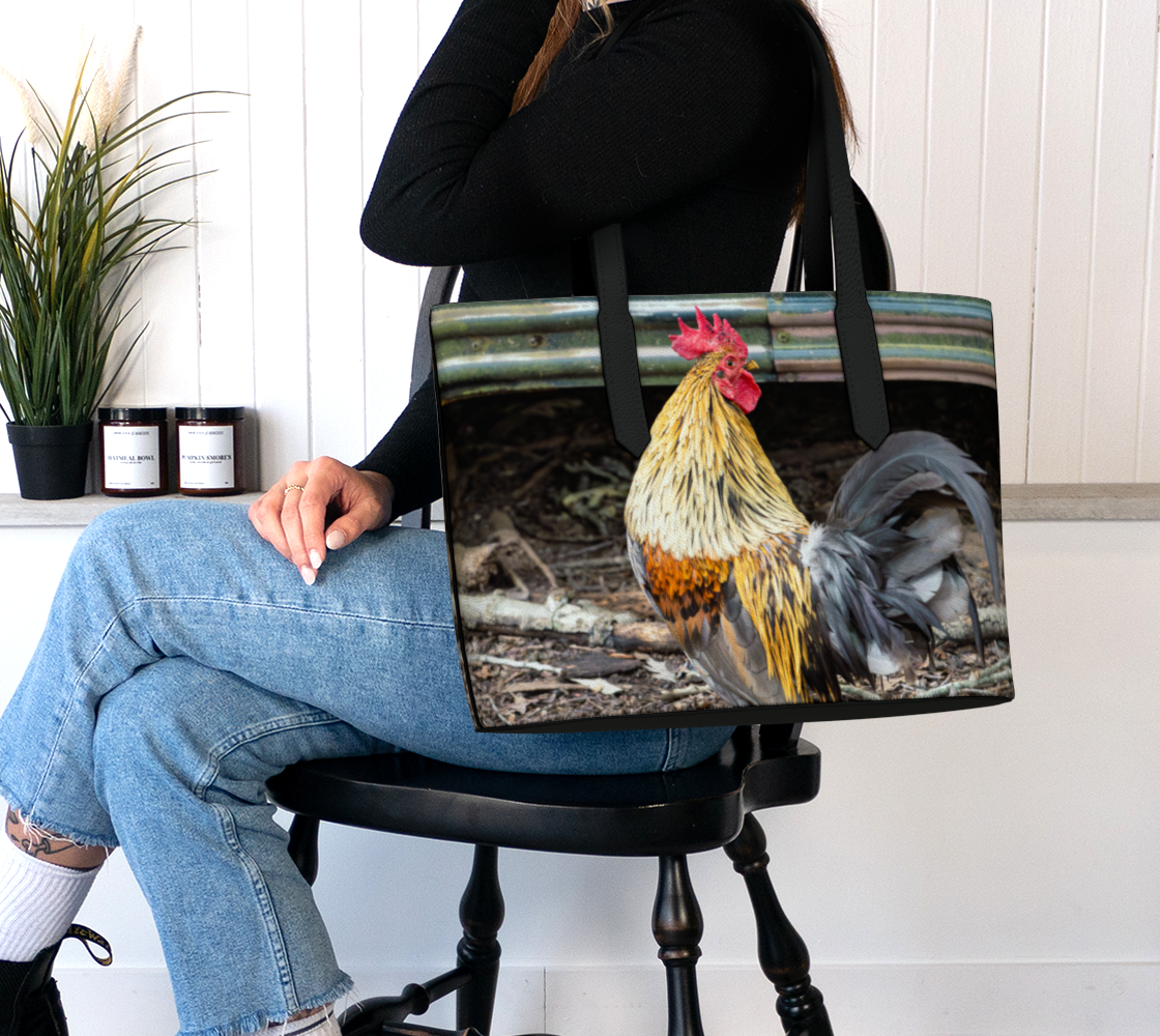 Rustic Rooster Vegan Leather Tote Bag – Fits 16″ Laptop – Farmhouse Rustic Handbag