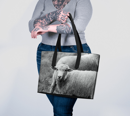 Farmhouse-Inspired Sheep Photography Vegan Leather Tote – Fits 16" Laptop - Erin Johnson Photography