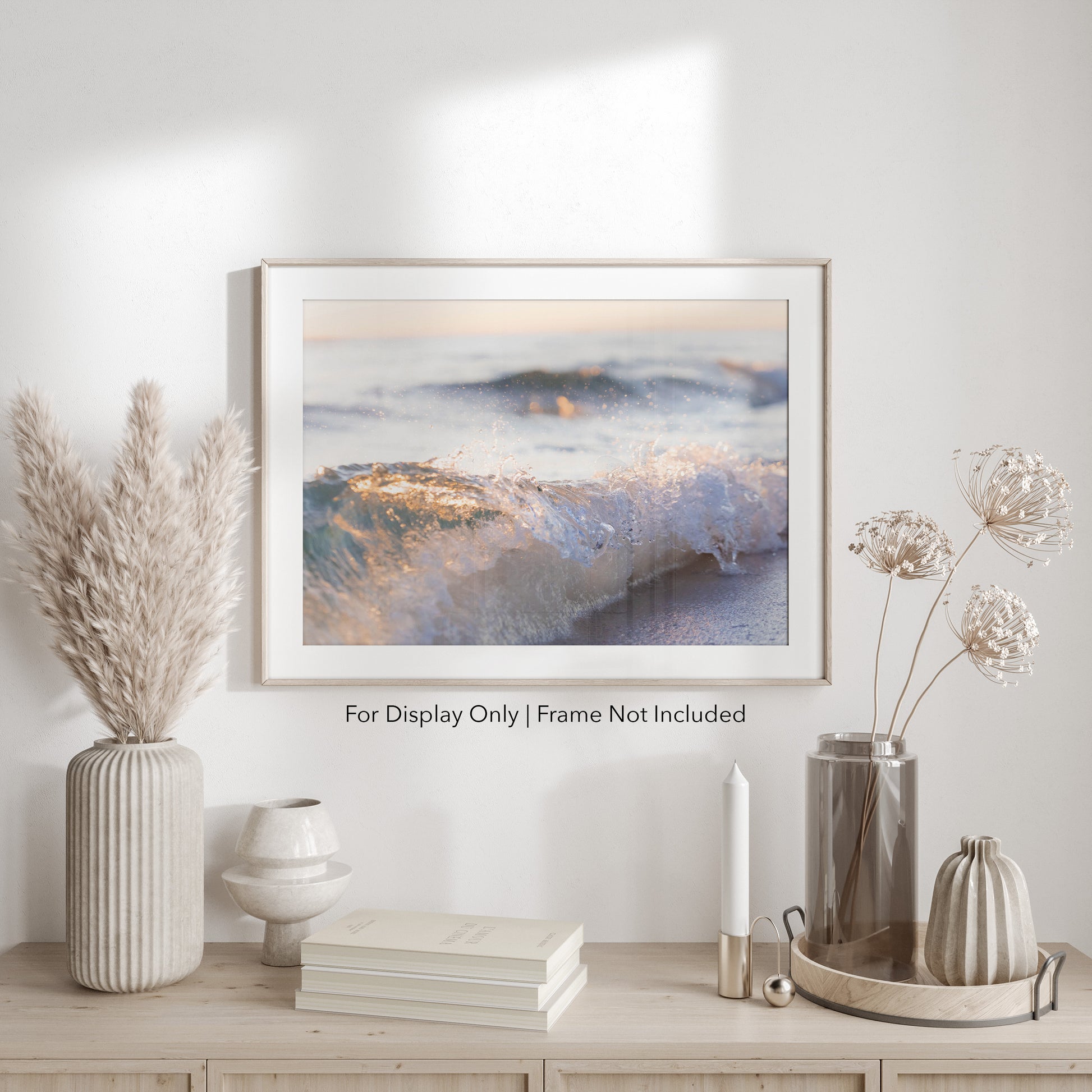 Golden sunlight shines through a breaking ocean wave on the Gulf Coast in Destin, Florida, coastal wall art.