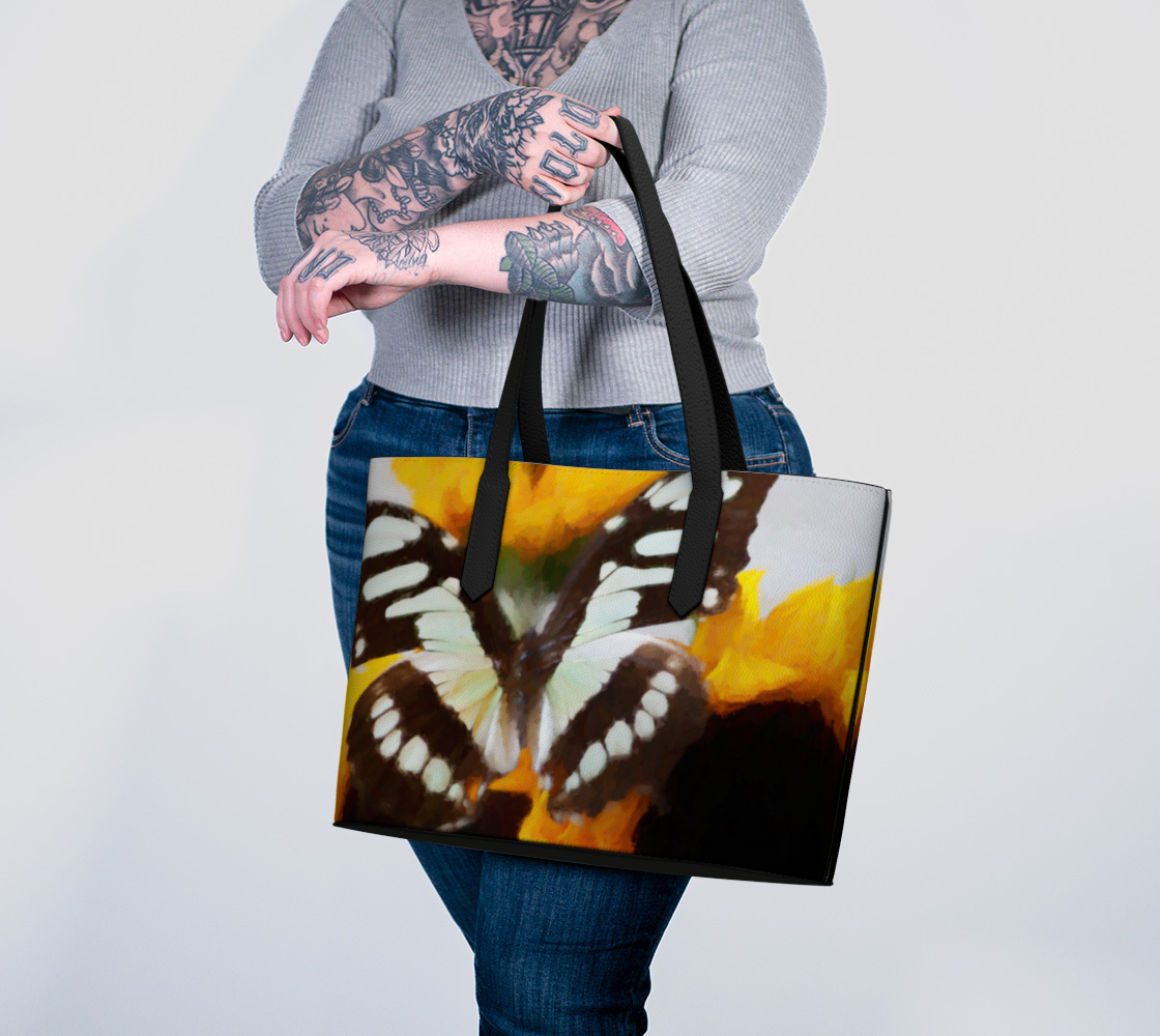 Summer Butterfly Vegan Leather Tote Bag