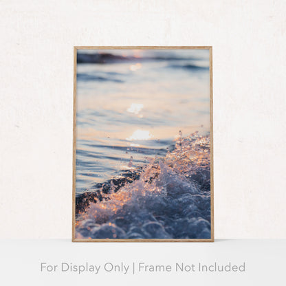 Golden wave crashing on the beach in Destin, Florida at sunset, Gulf Coast ocean wall art photography print and canvas.
