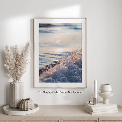Golden wave crashing on the beach in Destin, Florida at sunset, Gulf Coast ocean wall art photography print and canvas.