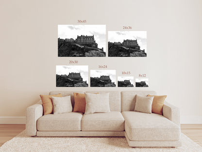 Edinburgh Castle Scotland Wall Art – Historic Black and White Photography Print or Canvas