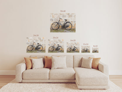 Vintage Bicycle Wall Art – Rustic Countryside Photography Print or Canvas, Farmhouse Decor