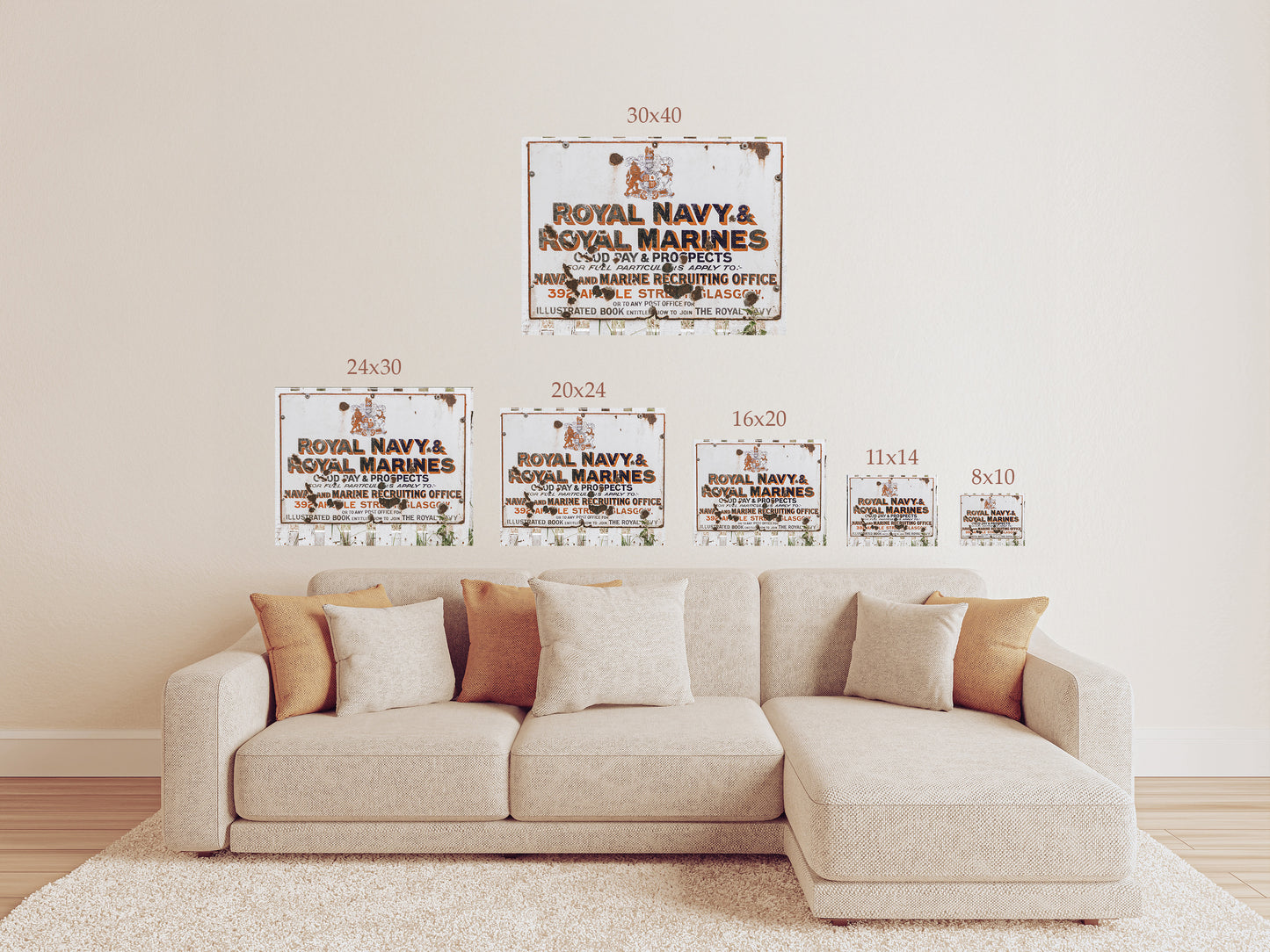 Royal Navy Sign Wall Art – Vintage Royal Marines Recruiting Office Glasgow Scotland Photography Print or Canvas