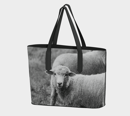 Farmhouse-Inspired Sheep Photography Vegan Leather Tote – Fits 16" Laptop - Erin Johnson Photography