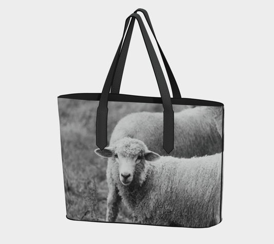 Farmhouse-Inspired Sheep Photography Vegan Leather Tote – Fits 16" Laptop - Erin Johnson Photography