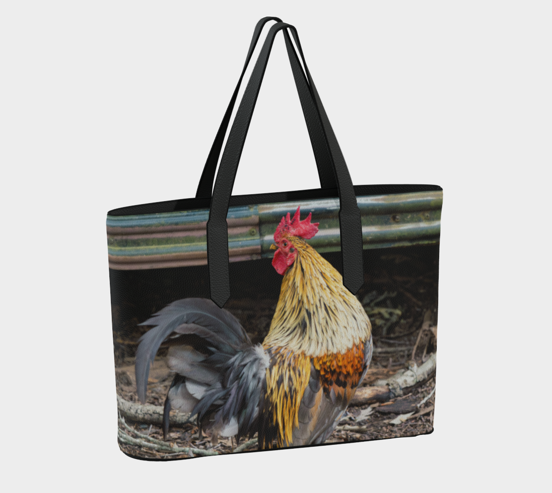 Rustic Rooster Vegan Leather Tote Bag – Fits 16″ Laptop – Farmhouse Rustic Handbag