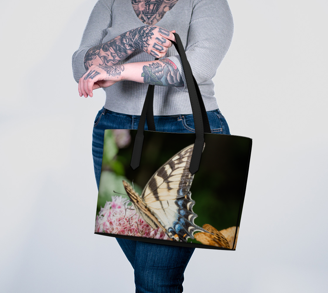Eastern Tiger Swallowtail Butterfly Vegan Leather Tote Bag - Fits 16" Laptop - Nature Handbag