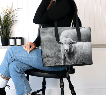 Farmhouse-Inspired Sheep Photography Vegan Leather Tote – Fits 16" Laptop - Erin Johnson Photography