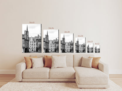 Edinburgh Scotland Wall Art – Historic Street Architecture Black and White Photography Print or Canvas