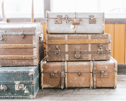 Antique Suitcase Wall Art – Vintage Luggage Stack Print or Canvas