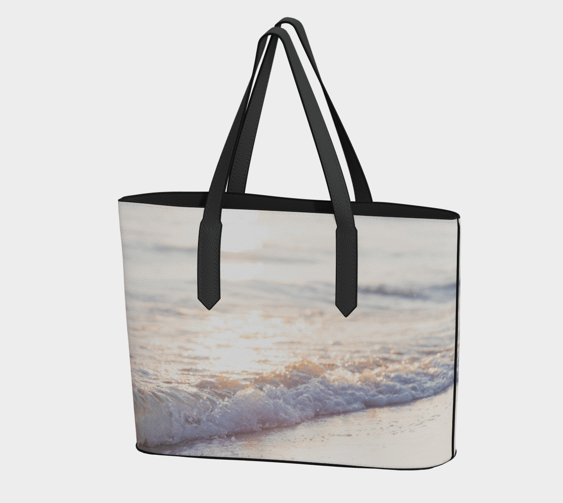 Beach Waves Landscape Vegan Leather Tote Bag – Fits 16" Laptop | Ocean-Inspired Travel Everyday Bag  Erin Johnson Photography