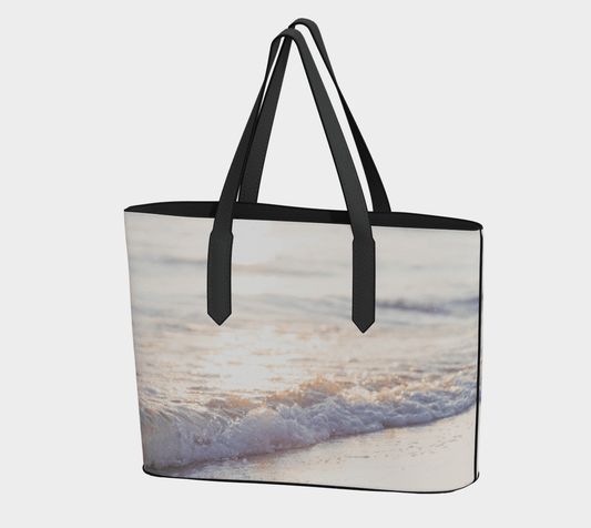 Beach Waves Landscape Vegan Leather Tote Bag – Fits 16" Laptop | Ocean-Inspired Travel Everyday Bag  Erin Johnson Photography