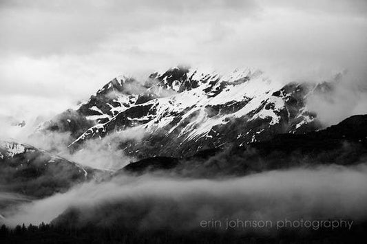 Mountain and Fog Black and White | Alaska Photography