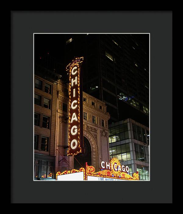 Chicago Theater Sign at Night - Framed Print