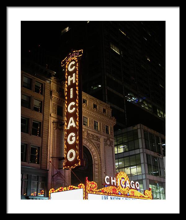 Chicago Theater Sign at Night |  Framed Print