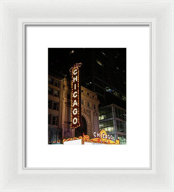 Chicago Theater Sign at Night - Framed Print