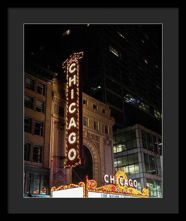 Chicago Theater Sign at Night |  Framed Print