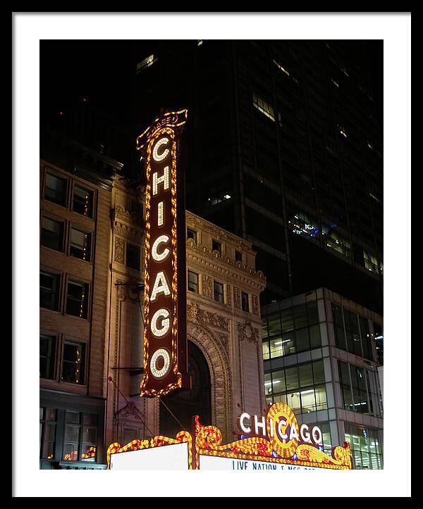 Chicago Theater Sign at Night - Framed Print