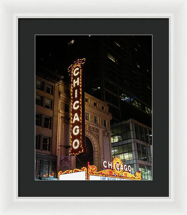 Chicago Theater Sign at Night - Framed Print