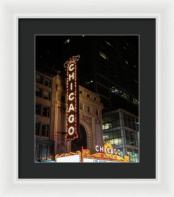 Chicago Theater Sign at Night |  Framed Print