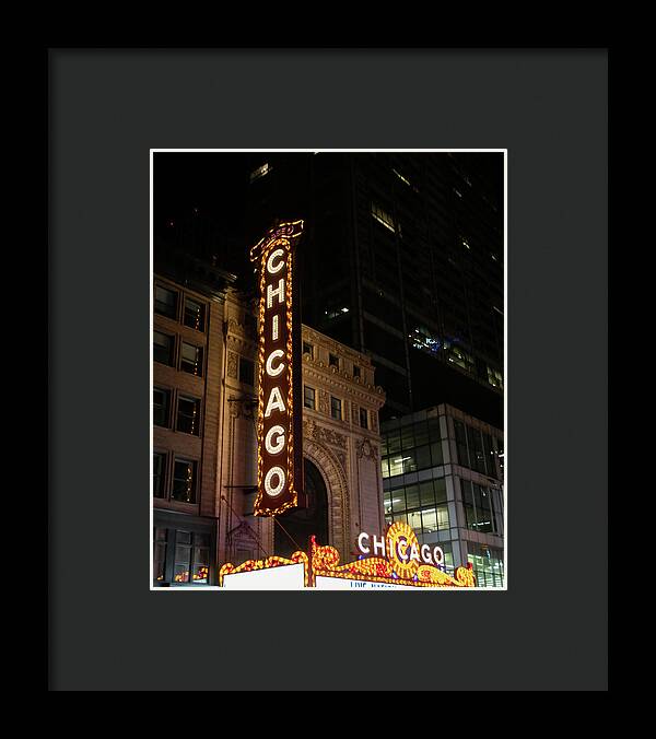 Chicago Theater Sign at Night - Framed Print