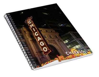 Chicago Theater Sign at Night - Spiral Notebook