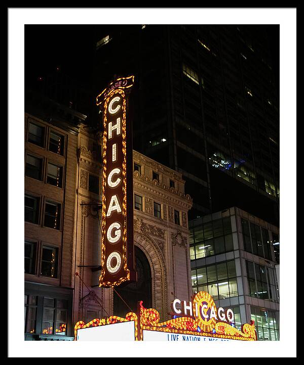 Chicago Theater Sign at Night |  Framed Print