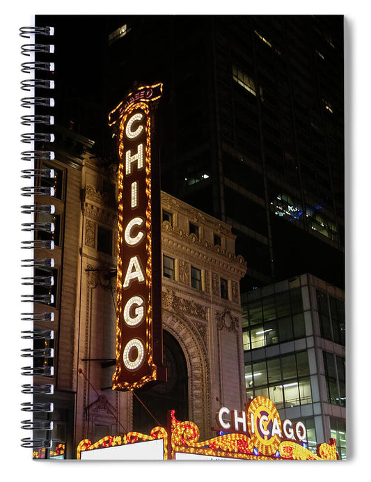 Chicago Theater Sign at Night - Spiral Notebook