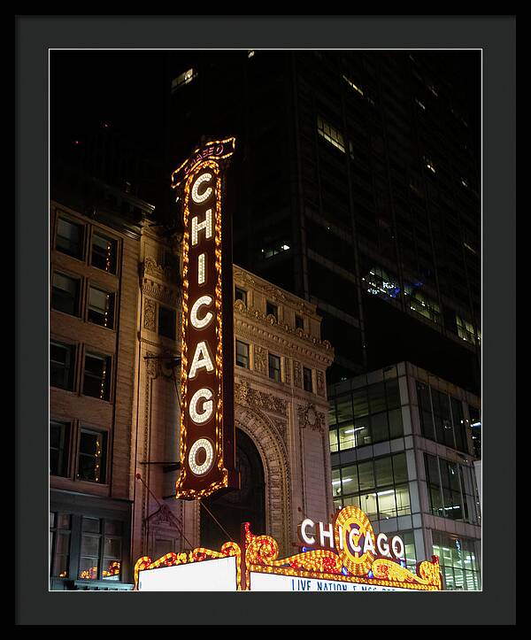 Chicago Theater Sign at Night - Framed Print