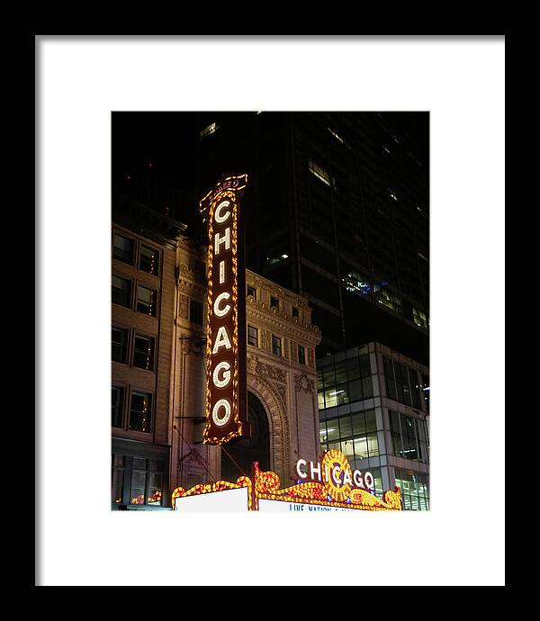 Chicago Theater Sign at Night |  Framed Print